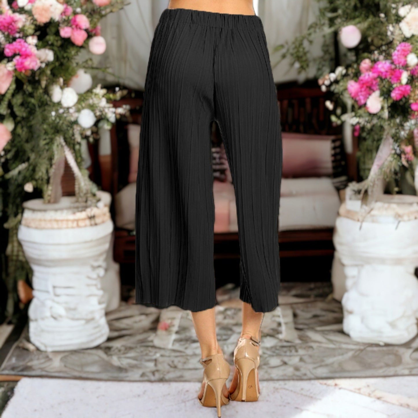 Wide Leg Pants Pleated Cropped Palazzo Lounge Pants