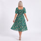Floral Square Neck Smocked Bodice Tiered Midi Dress