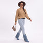 Cutout V Neck Cable Knit Long Sleeve Sweater with Contrast Stripe Trim