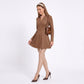 Brown Collared V Neck Long Sleeve Faux Suede Fit and Flare Mini Dress