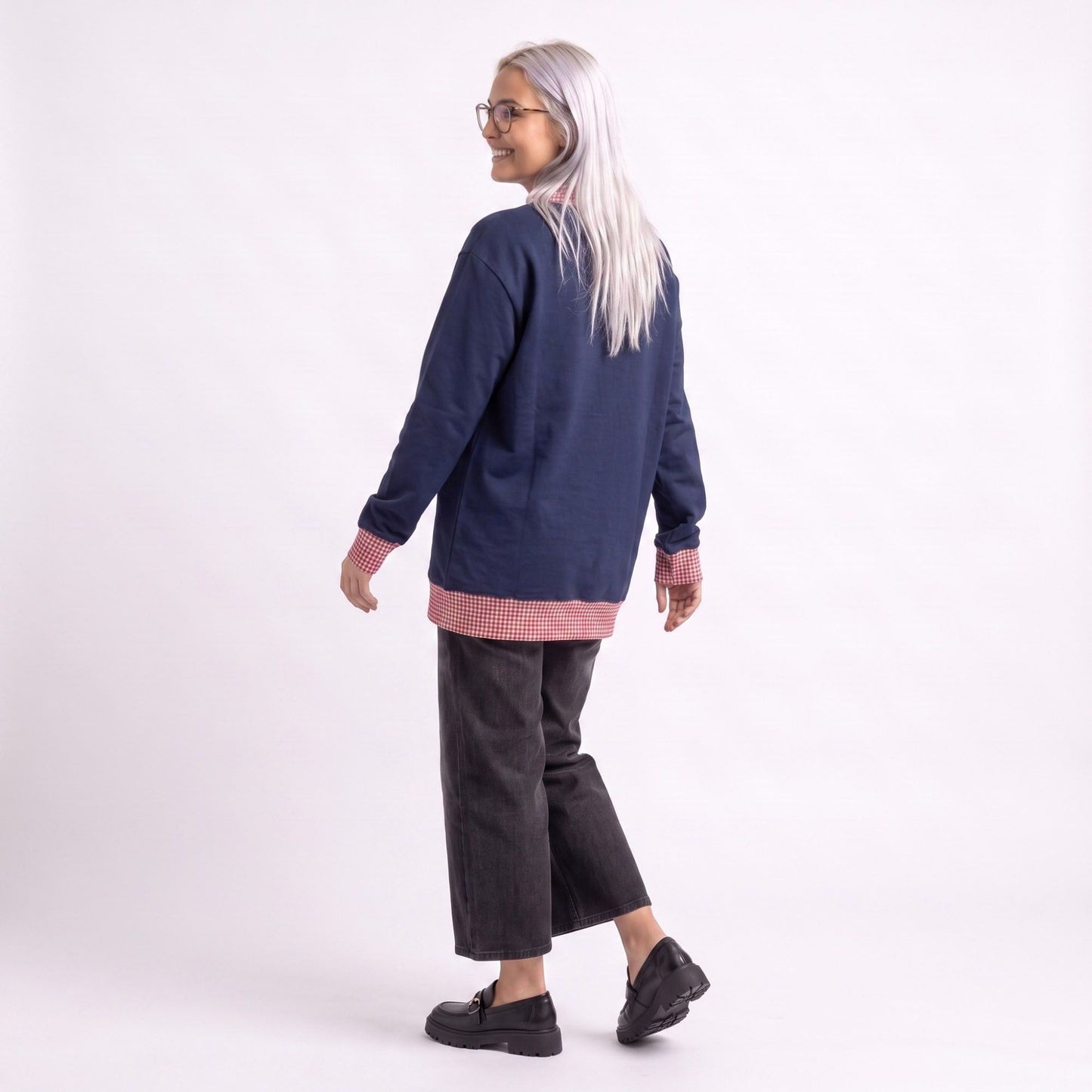 Long Sleeve Contrast Trim Sweatshirt with Polka Dot Details