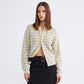 Striped Ribbed Crewneck Button Front Cardigan Sweater