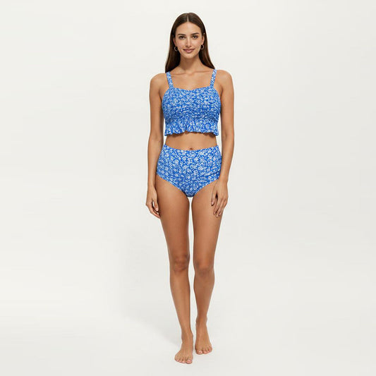 Floral Print Ruffled Maternity Bikini Set with High-Waisted Bottoms