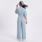 Surplice Jumpsuit Short Sleeve Wide Leg Tie Waist One Piece
