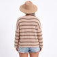 Plus Size Striped Crewneck Button Shoulder Sweater