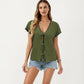 Short Sleeve Knit Cardigan Top with V-Neck Tie Front and Contrast Trim