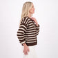 Striped Button-Front Crew Neck Knit Cardigan