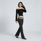 Striped Contrast Foldover Waistband Polka Dot Full-Length Wide-Leg Trousers
