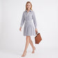 Striped Long Sleeve Collared Shirt Dress with Drop Waist