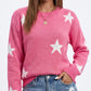 Star Print Crew Neck Long Sleeve Knit Pullover Sweater