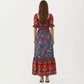 Puff Sleeve Maxi Dress with Mixed Floral Print and Border Hem