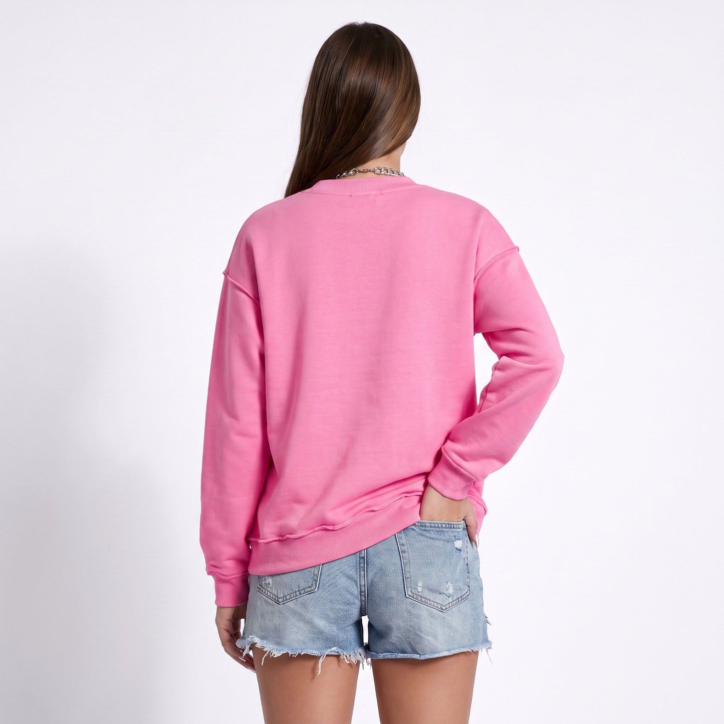 Exposed Seam Drop Shoulder Long Sleeve Pullover Sweatshirt