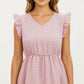 Swiss Dot Babydoll Dress with Ruffle Sleeves and V-Neckline