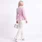 Striped Long Sleeve Button Down Peplum Shirt with Collared Neckline