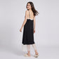 Sleeveless Slip Dress with Lace Trim V Neck and Midi Length