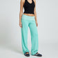 Striped Contrast Foldover Waistband Full-Length Wide-Leg Trousers
