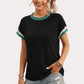 Ribbed Short Sleeve Top Contrast Trim Crew Neck Casual Tee