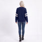 Star Graphic Striped Sleeve Crewneck Knit Sweater