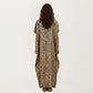 Abstract Print Maxi Kaftan Dress with Contrast Trim and Relaxed Flowy Silhouette