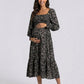 Maternity Floral Square Neck Midi Dress with Long Sleeves and Smocked Bodice