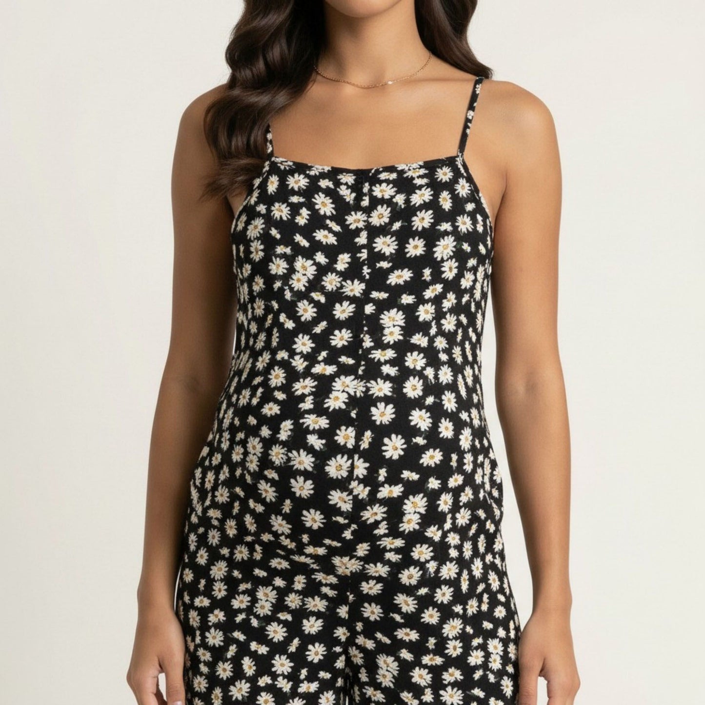 Floral Print Jumpsuit Spaghetti Strap Sleeveless Wide Leg Relaxed Fit One Piece