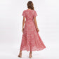 Floral Print Wrap Maxi Dress with V Neck Short Flutter Sleeves Tie Waist and Front Slit