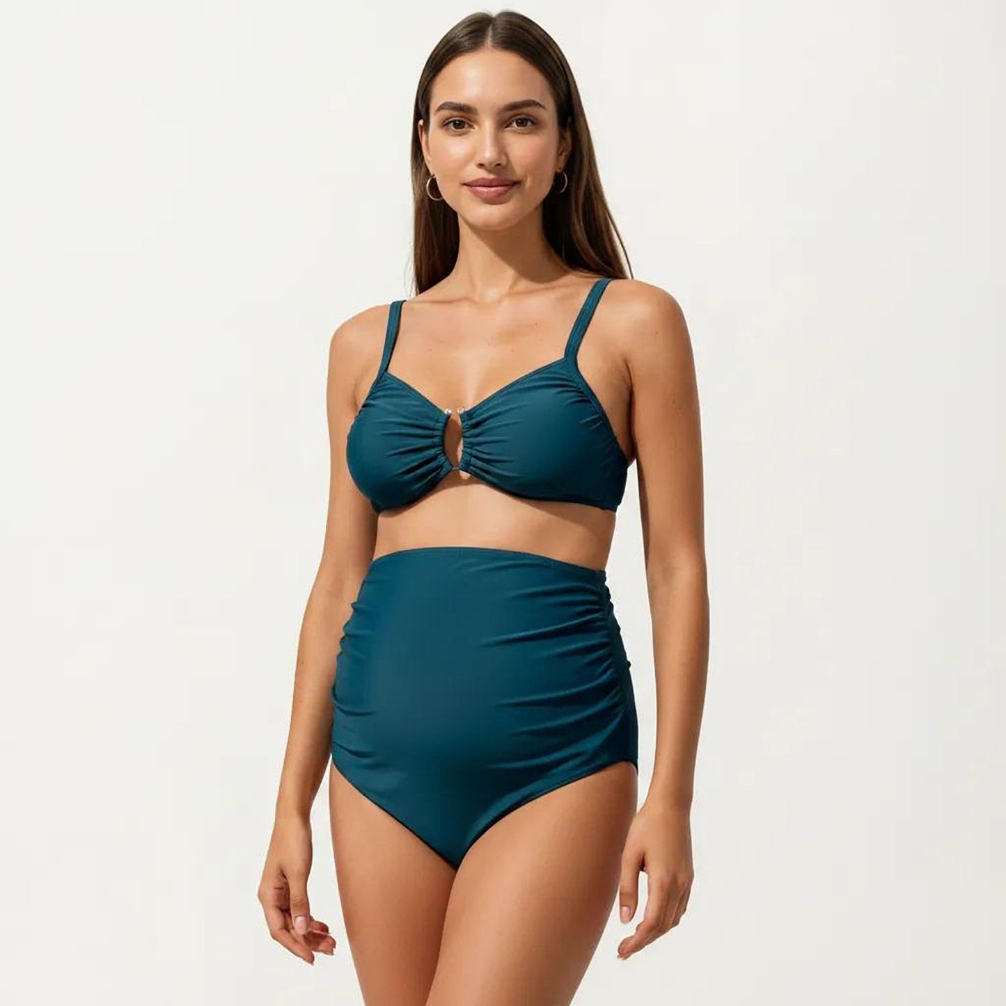 Maternity Two-piece Swimsuit with Twist-Front Top and High-Waisted Bottom