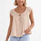 Ruffle Sleeve Blouse Smocked Neck Tie Front Flowy Top