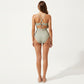 Maternity One-Piece Swimsuit with Ruffle Trim and Front Tie Detail