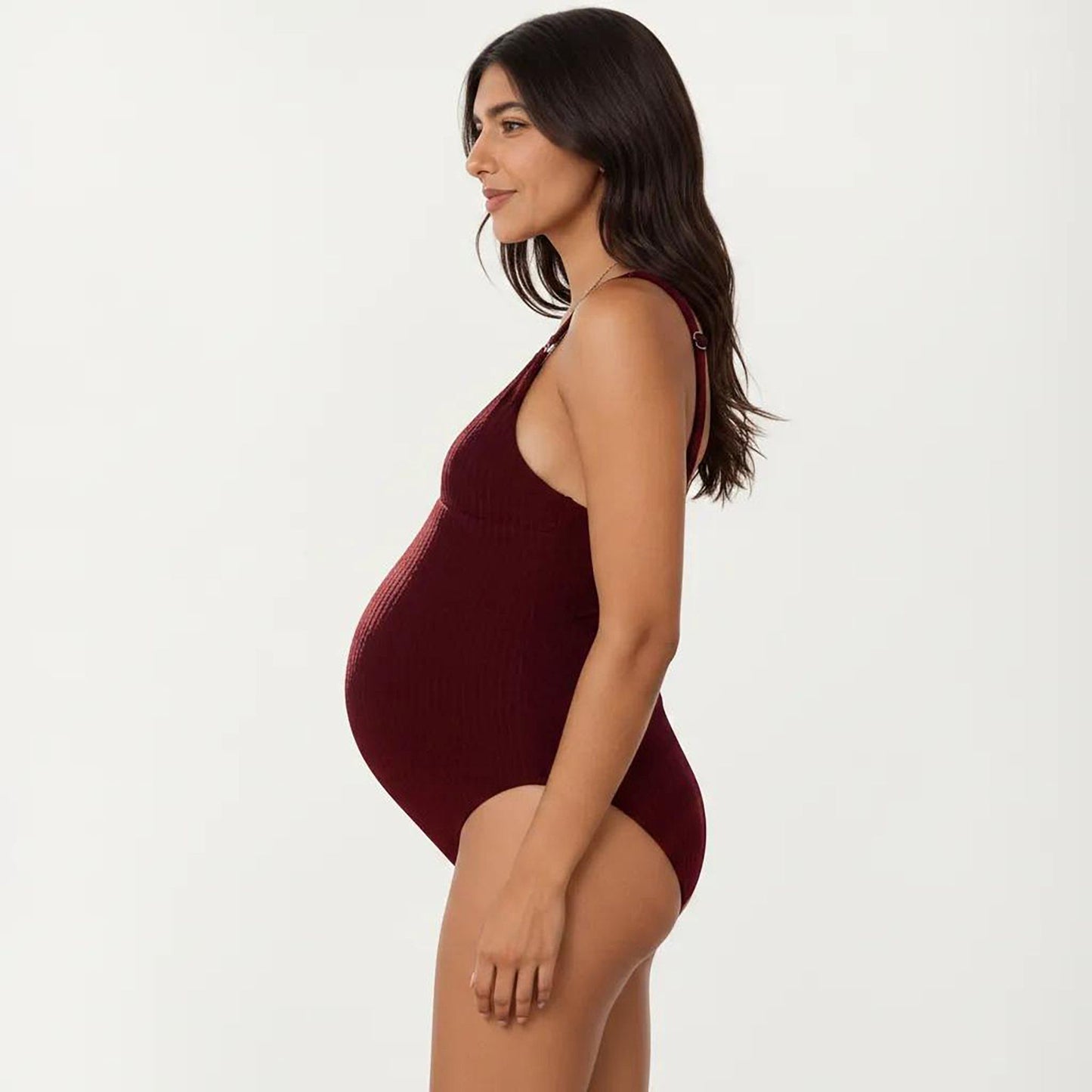 Maternity V-Neck Ribbed One-Piece Swimsuit with High Waist Design