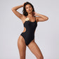 One Piece Swimsuit with Floral Applique Detail and Side Cutout Design