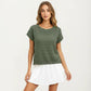 Short Sleeve Textured Knit Top with Crew Neck Ribbed Trim and Relaxed Fit