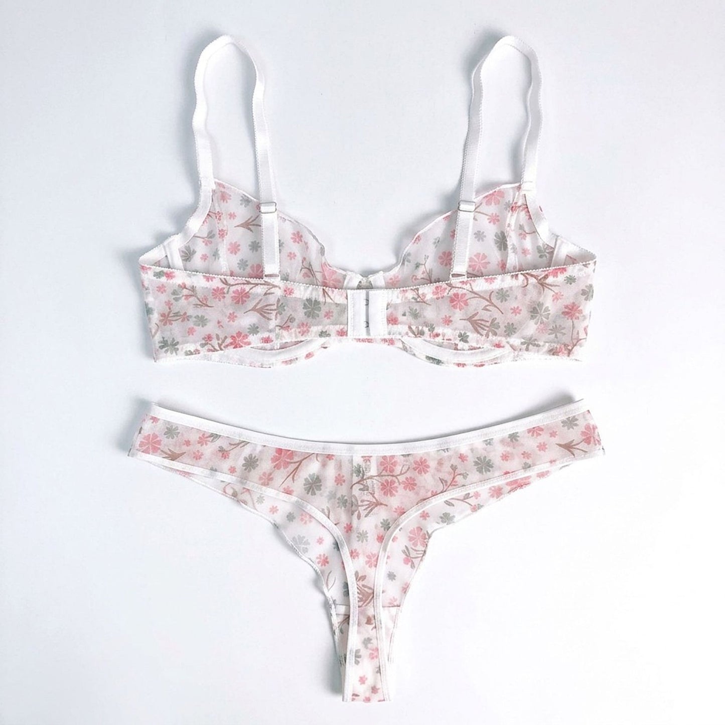 Polka Dot Sheer Mesh Underwire Bra and Panty Two Piece Lingerie Set