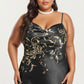 Plus Size Satin Floral Slip Nightgown with Adjustable Spaghetti Straps Cowl Neck Midi Length Sleepwear Dress