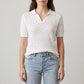 Pointelle Knit Polo Shirt Short Sleeve V-Neck Diamond Pattern Top