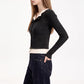 Layered Collar Ribbed Button-Front Cardigan Sweater