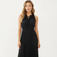 Sleeveless Midi Dress with Pleated Skirt and Tie Neck Detail