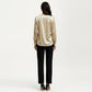 Satin V-Neck Blouse with Long Balloon Sleeves and Wide Cuffs