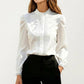 Long Sleeve Blouse with Lace Trim Front and Puff Sleeve Cuffs