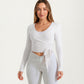 Pilates Wrap Top - Long Sleeve V-Neck Cropped Gym Cover Up Balletcore Workout Shirt