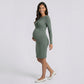 Maternity Ribbed Long Sleeve Bodycon Dress with Front Twist Detail