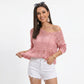 Open Stitch Knit Sweater One Shoulder Geometric Long Sleeve Top