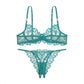 2 Piece Leaf Embroidered Mesh Underwire Bra and Thong Lingerie Set