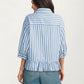 Striped Button Down Blouse with Collar Three Quarter Sleeve Peplum Hem Pocket Detail Casual Shirt