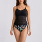 2 Piece Lace Tankini Top and Printed Bikini Bottom Set