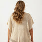 Open Front Knit Cardigan with Heart Pointelle Pattern Short Sleeves Relaxed Mid Length Fit
