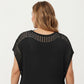 Knit Swim Cover Up Dress with Tassel Tie Neck Open Knit Trim and Relaxed Short Sleeves