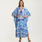 Tie Dye Medallion Kaftan Maxi Dress with V-Neckline and Relaxed Flowy Silhouette