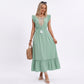 Lace Trim Midi Dress Ruffle Sleeve Tie Neck Tiered Hem Dress