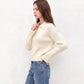 Cable Knit Collared Sweater with Flared Cuffs